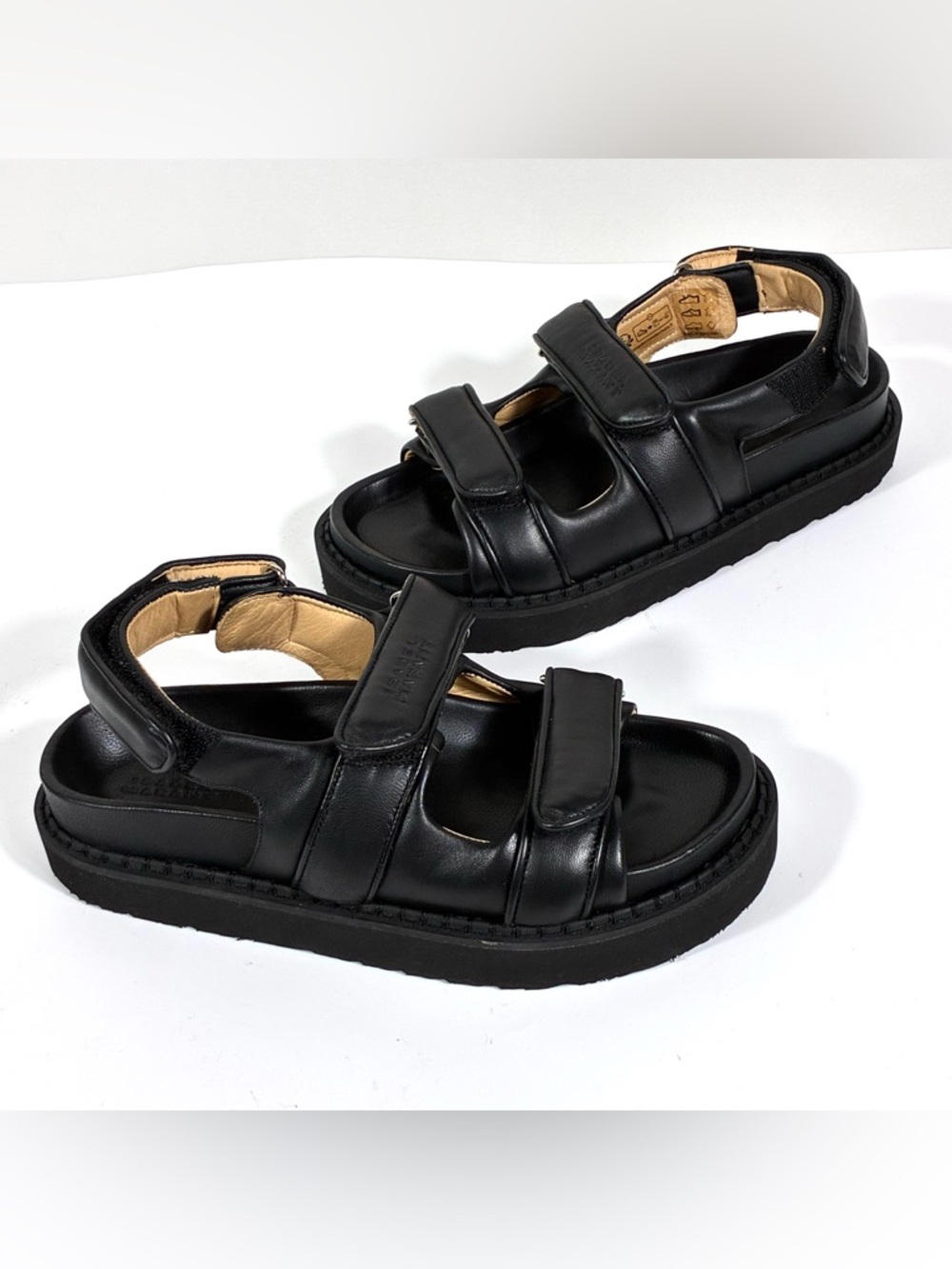 Isabel Marant Madee Platform Leather Sandals Black 37 NEW Flat - Picture 14 of 17